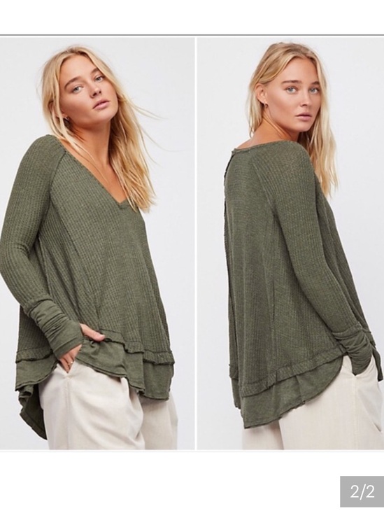 Free People Tops - Free People We the Free Laguna Moss Green waffle knit v-neck oversized top